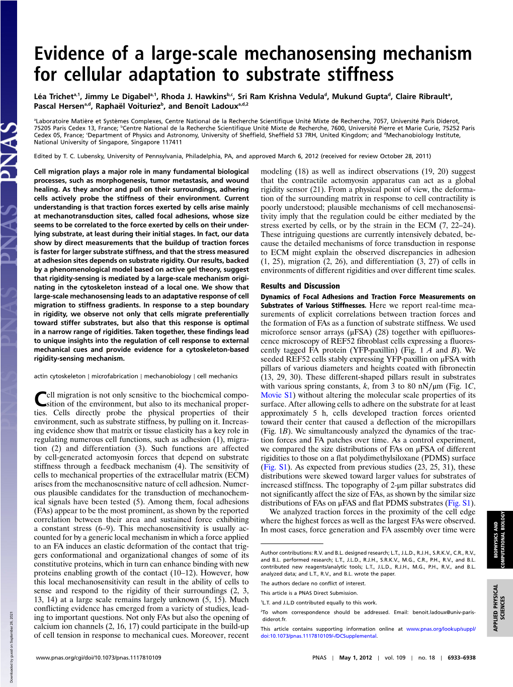 Evidence of a Large-Scale Mechanosensing Mechanism for Cellular Adaptation to Substrate Stiffness