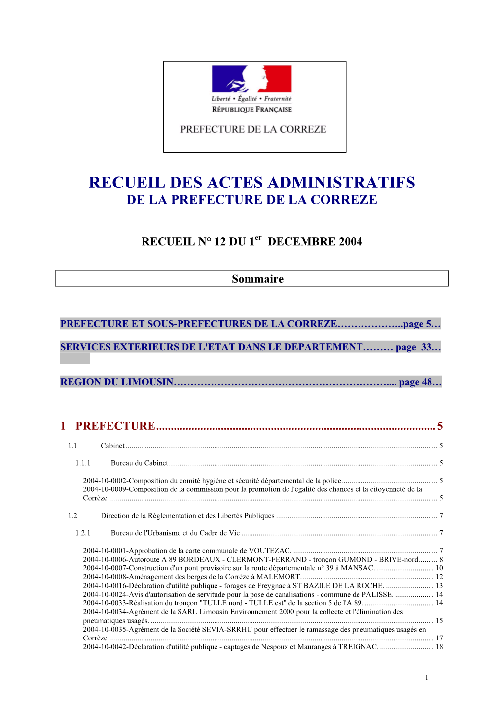 Recueil Des Actes Administratifs De La Prefecture De La Correze