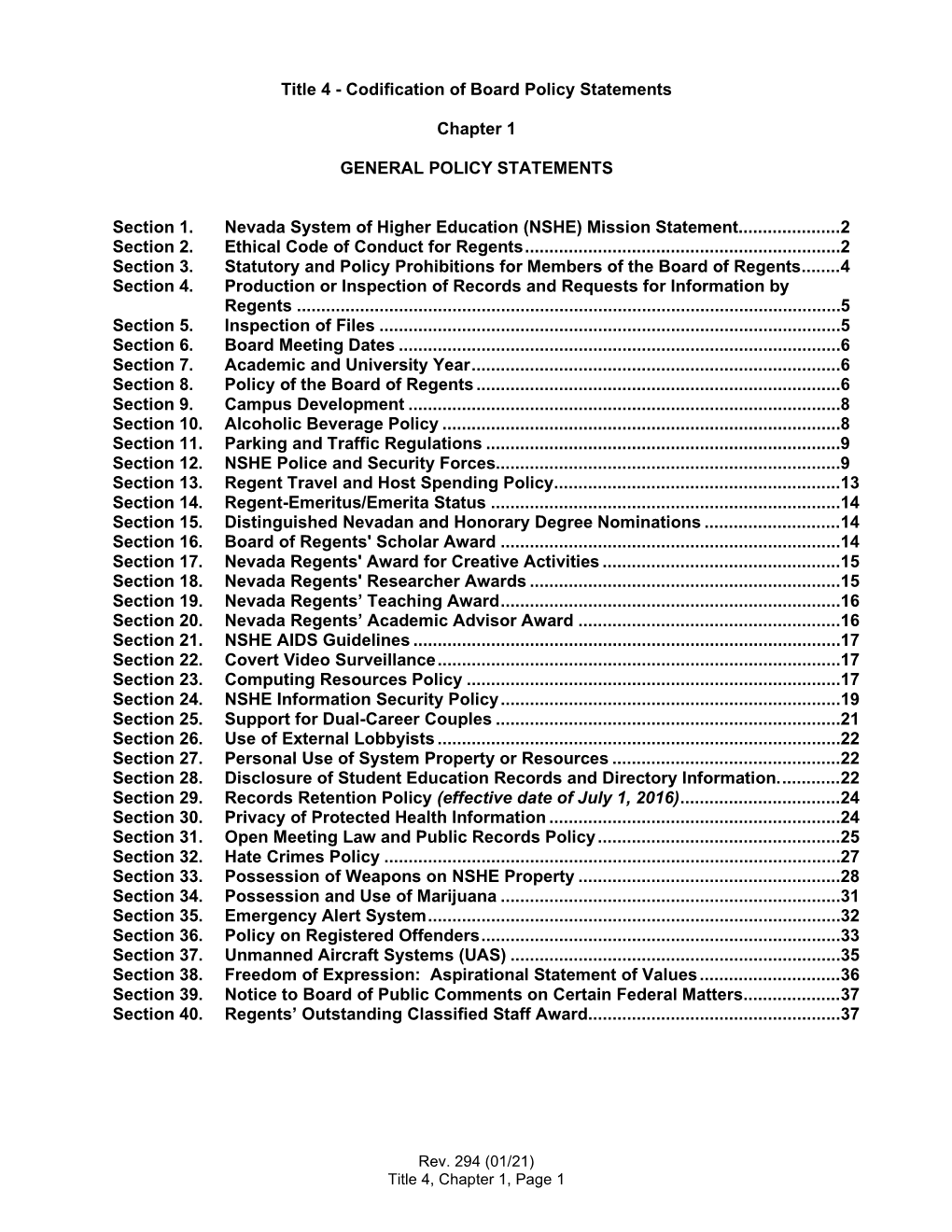 Title 4 Codification of Board Policy Statements