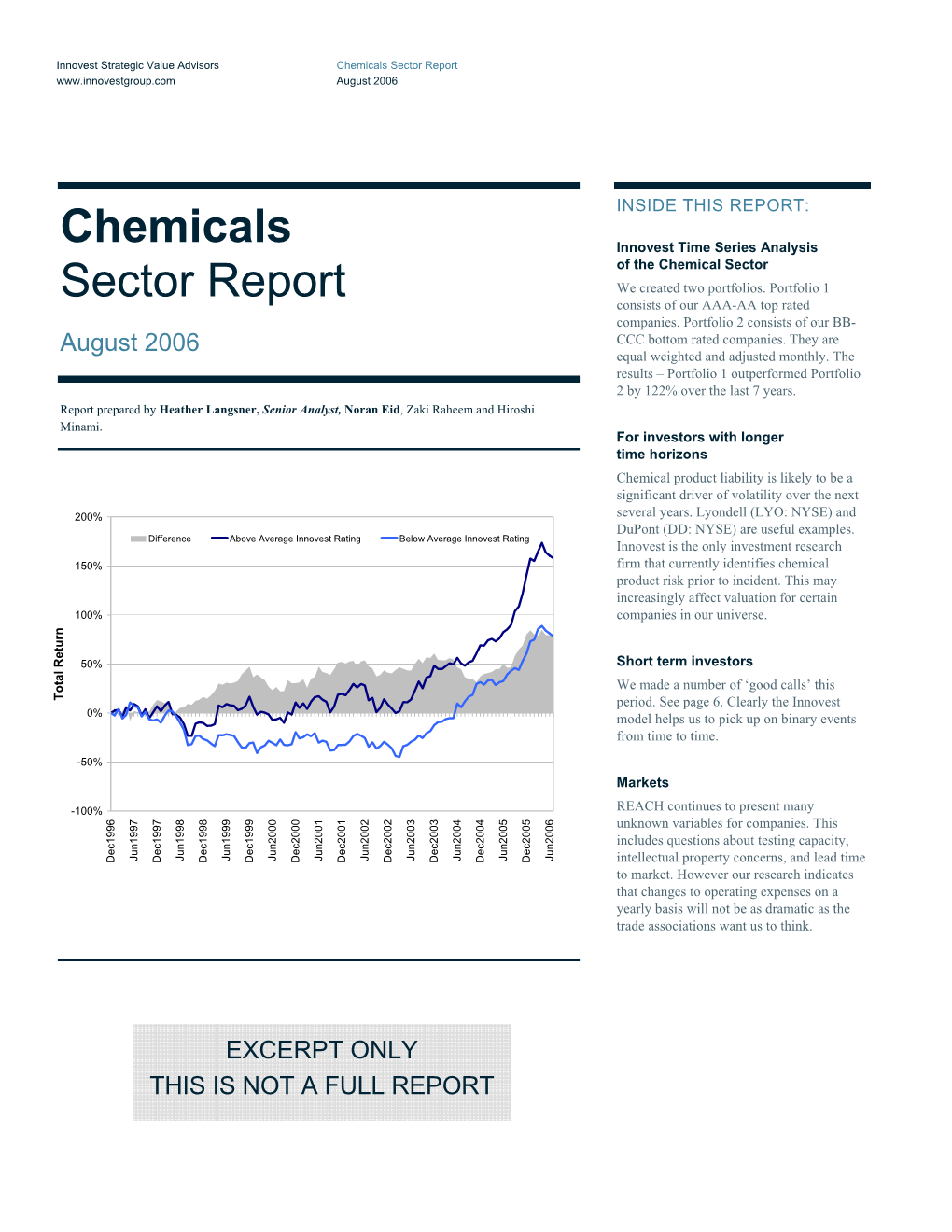 Chemicals Sector Report August 2006