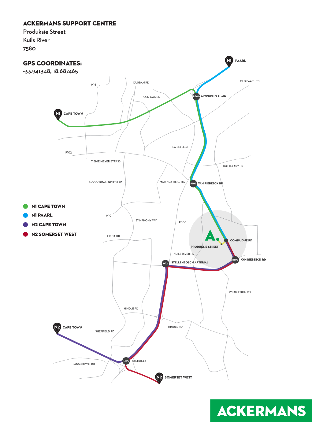 Ackermans Support Centre Produksie Street Kuils River 7580 GPS