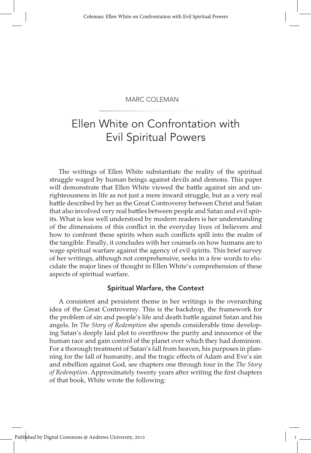 Ellen White on Confrontation with Evil Spiritual Powers