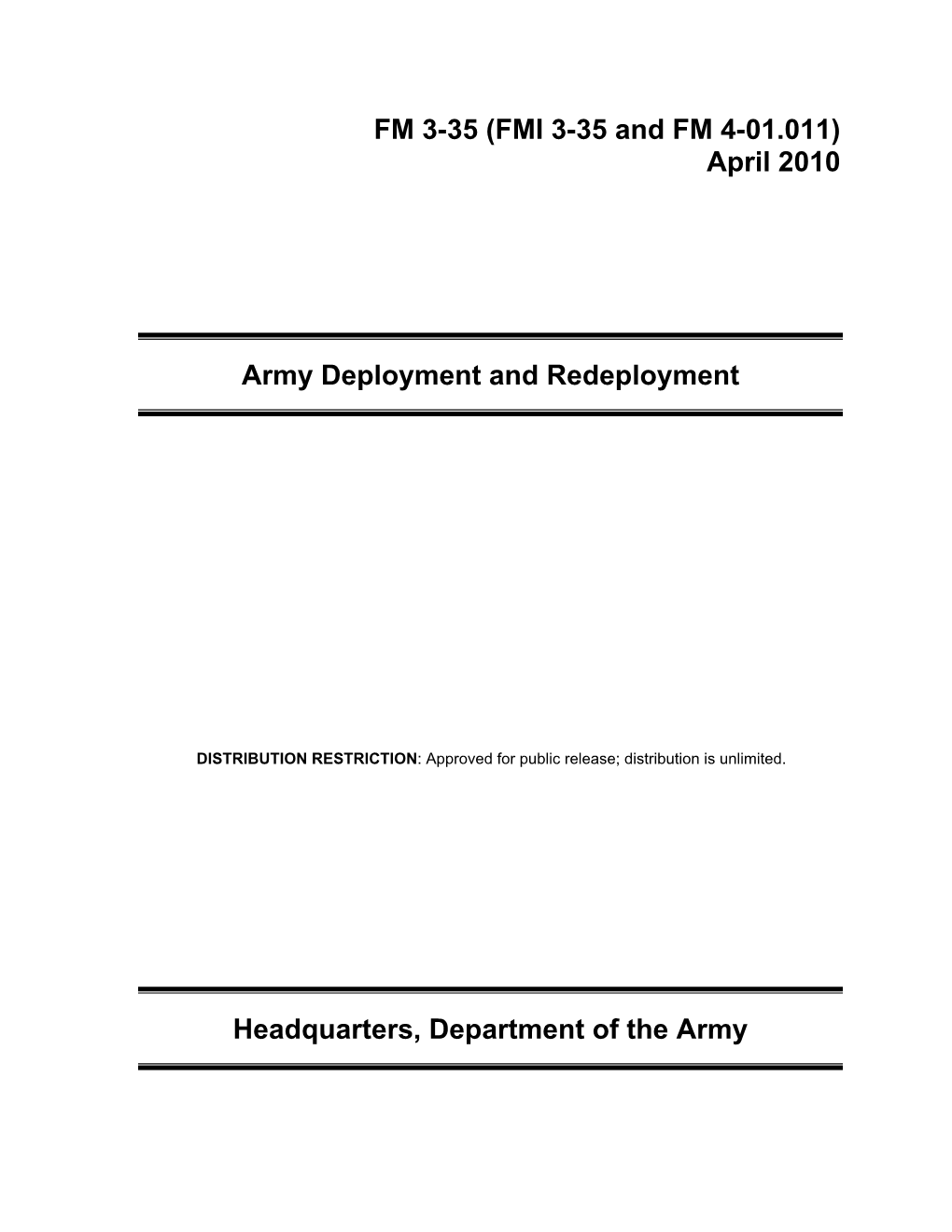 FM 3-35: Army Deployment and Redeployment - DocsLib