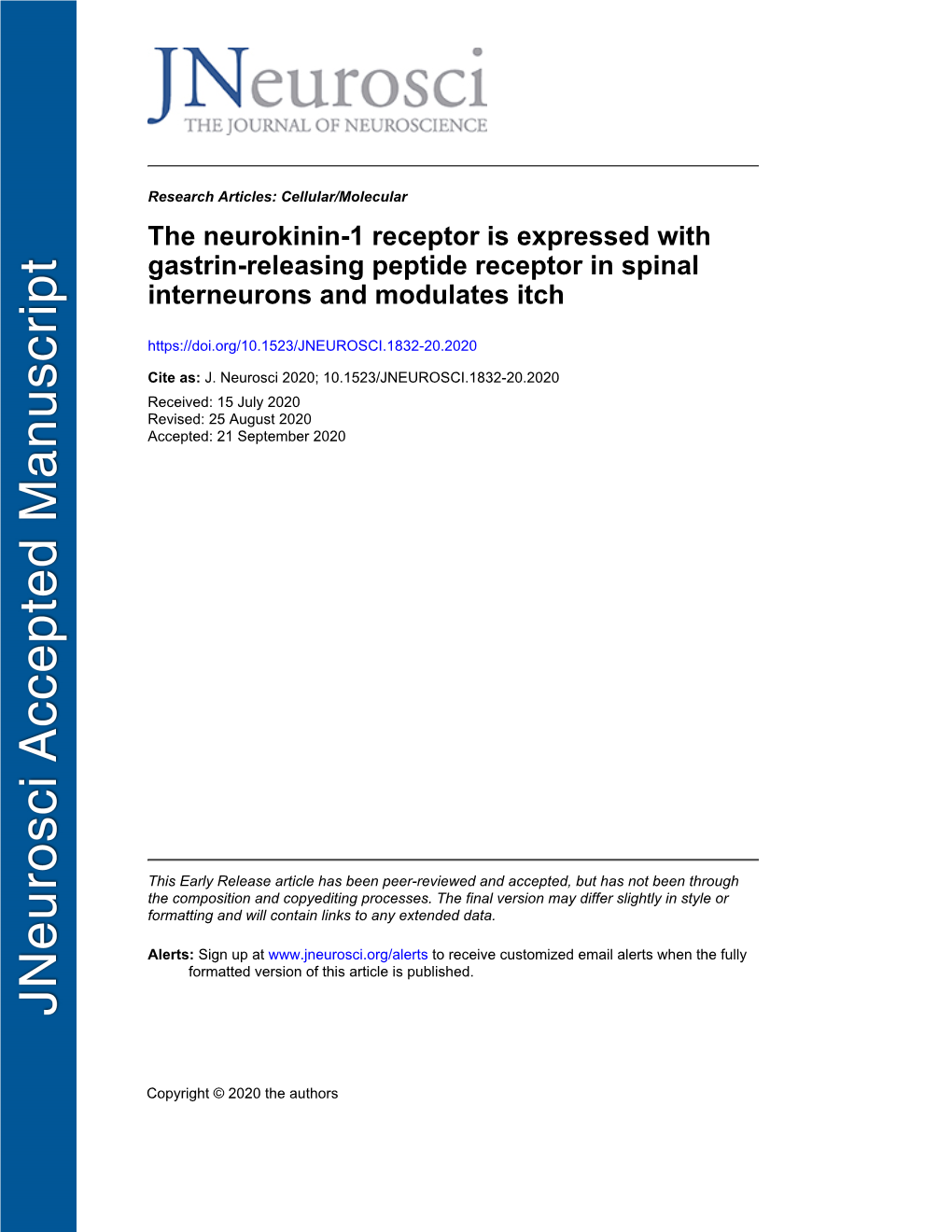 The Neurokinin-1 Receptor Is Expressed with Gastrin-Releasing