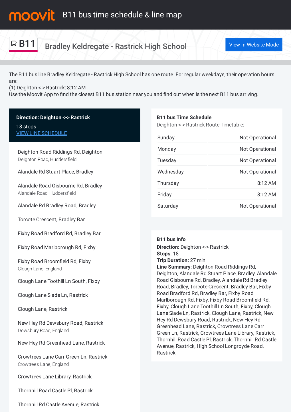 B11 Bus Time Schedule & Line Route