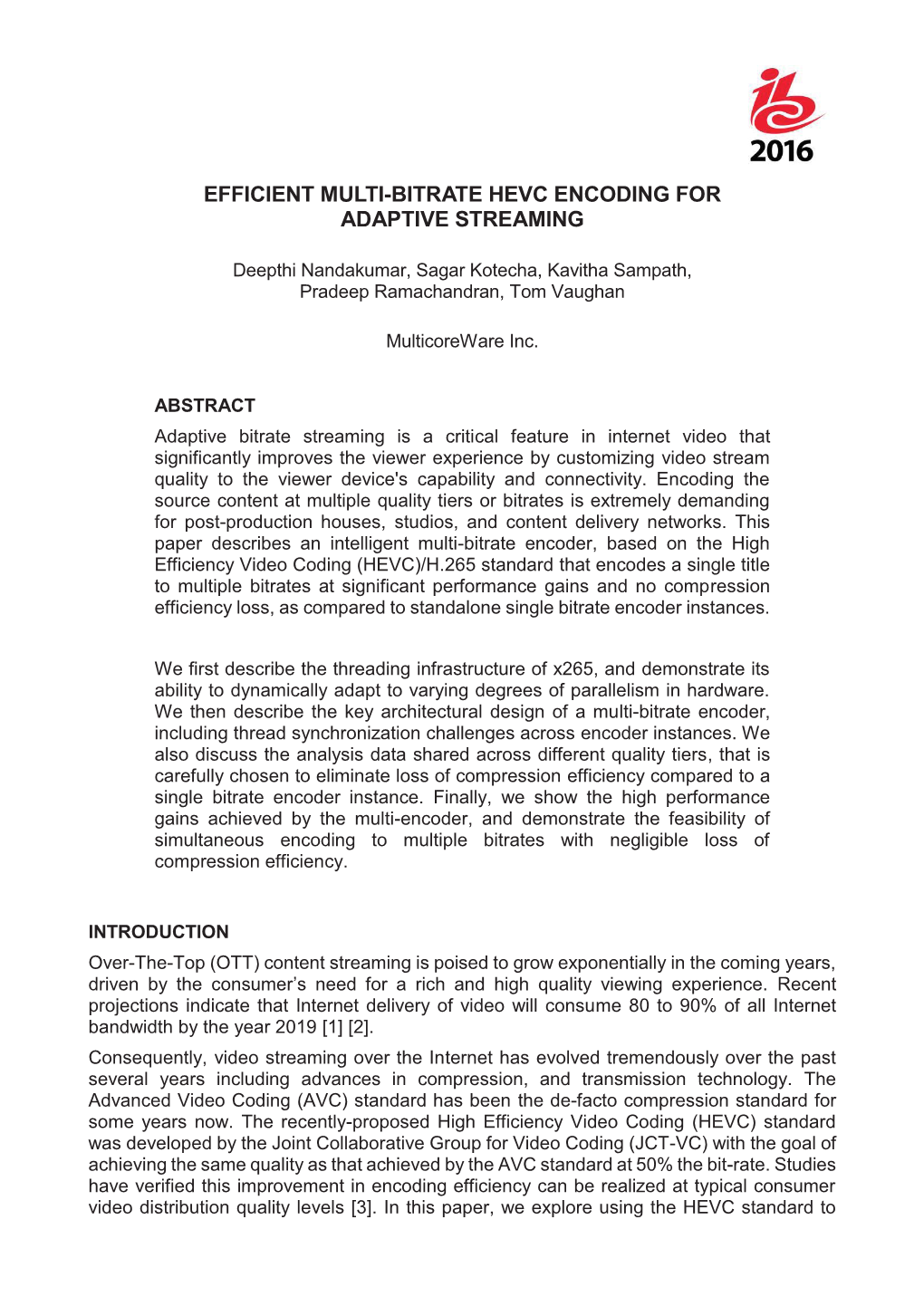 Efficient Multi-Bitrate Hevc Encoding for Adaptive Streaming