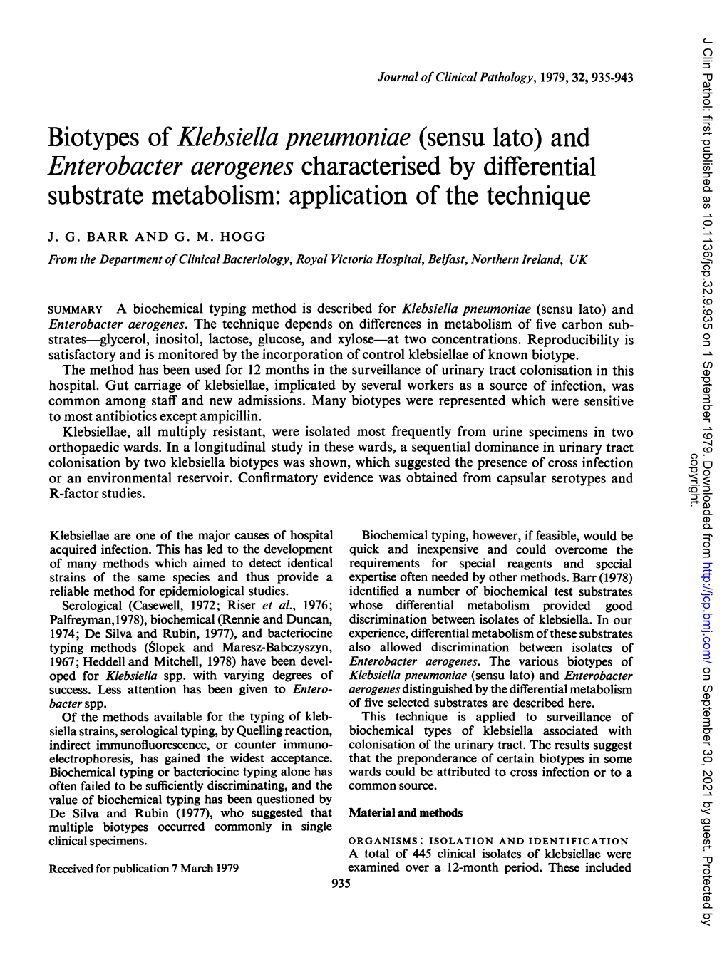 Biotypes of Klebsiella Pneumoniae (Sensu Lato) and Enterobacter Aerogenes Characterized by Differential Substrate Metabolism: Application of the Technique