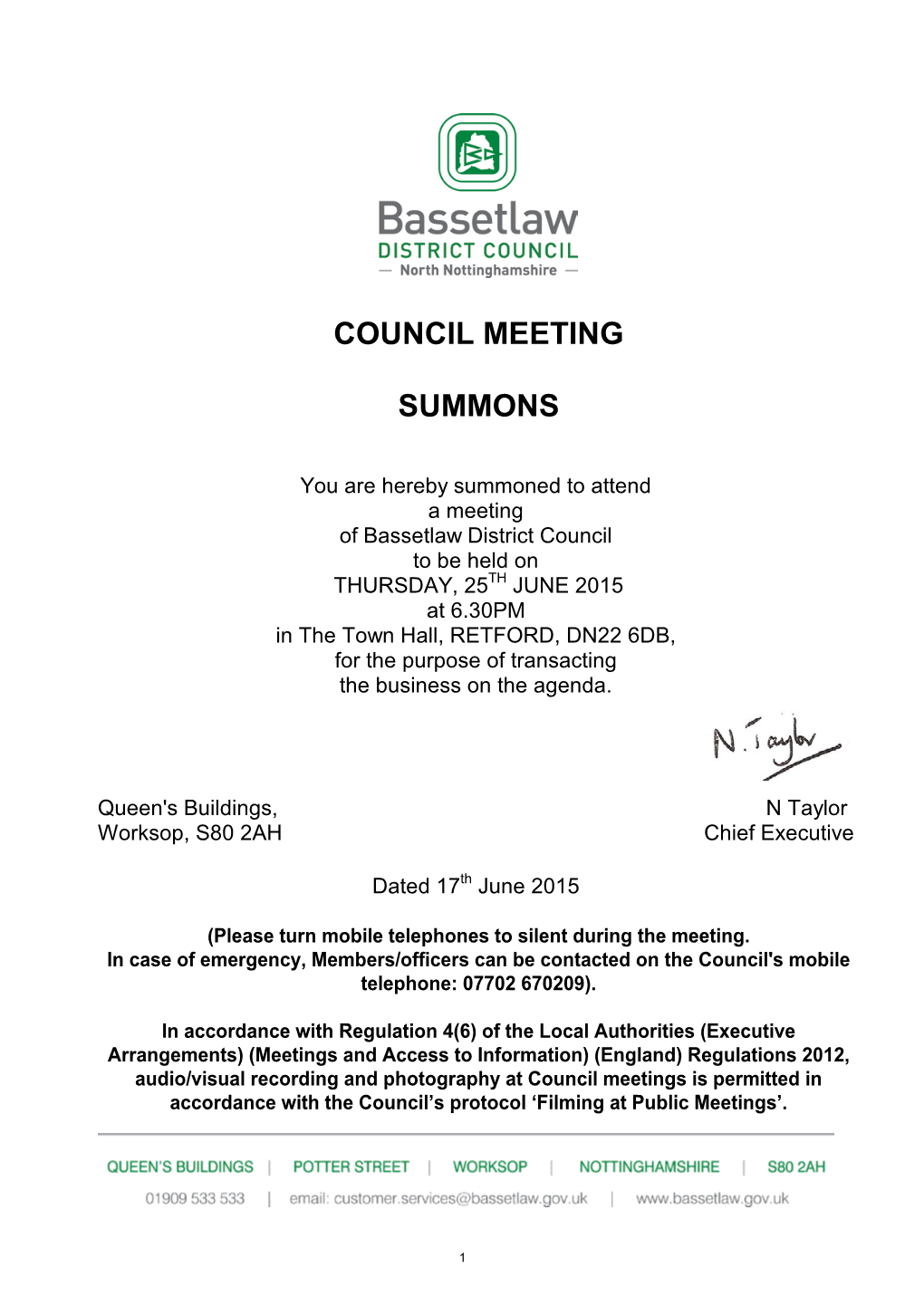 Council Meeting Summons