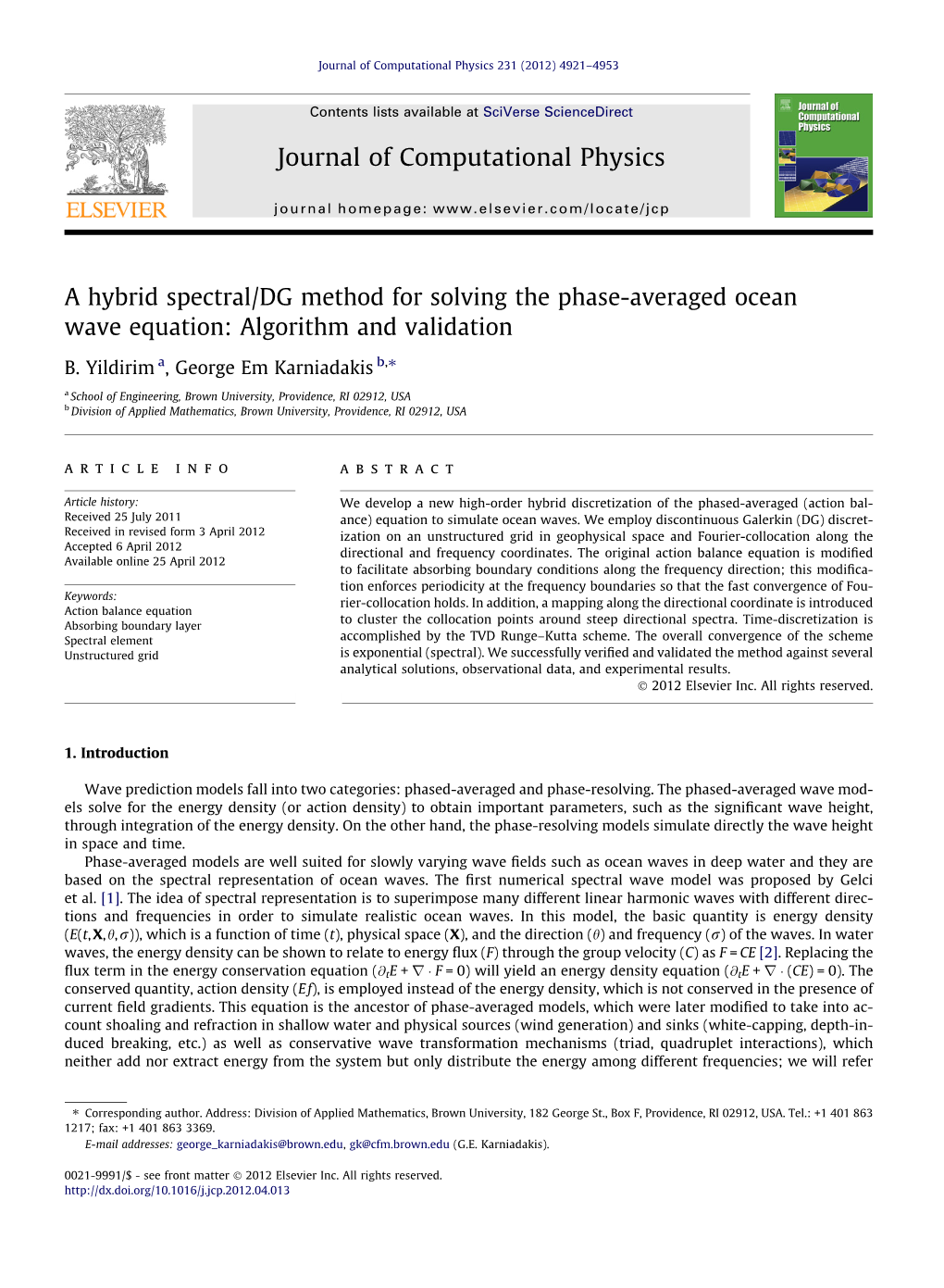 A Hybrid Spectral/DG Method for Solving the Phase-Averaged Ocean Wave Equation: Algorithm and Validation ⇑ B