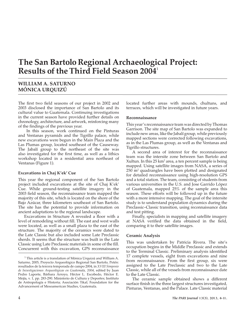 The San Bartolo Regional Archaeological Project: Results of the Third Field Season 20041