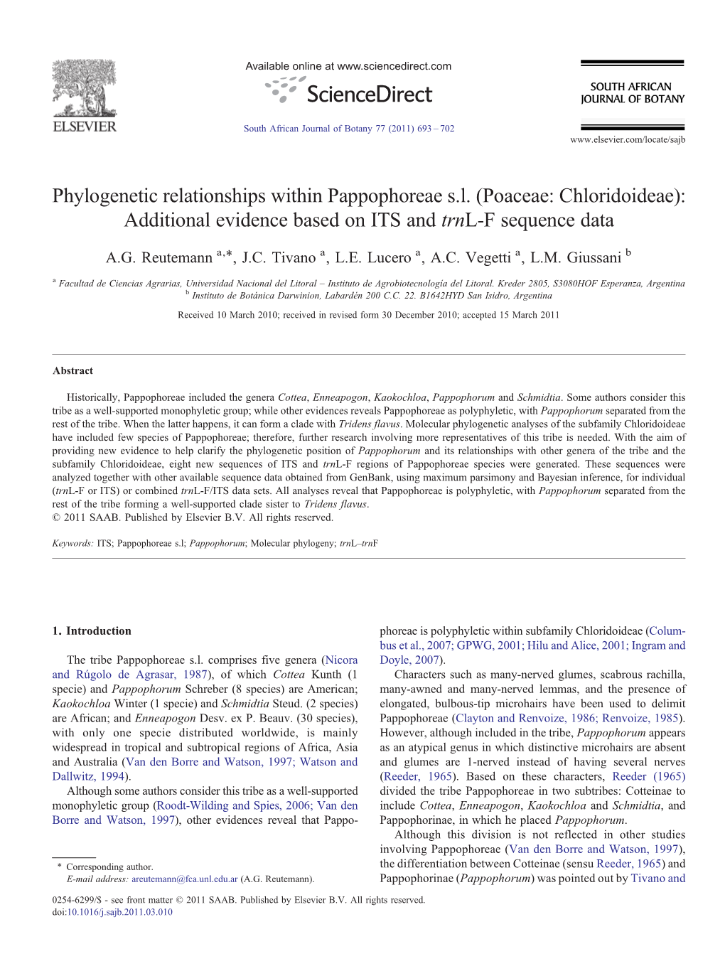Phylogenetic Relationships Within Pappophoreae Sl