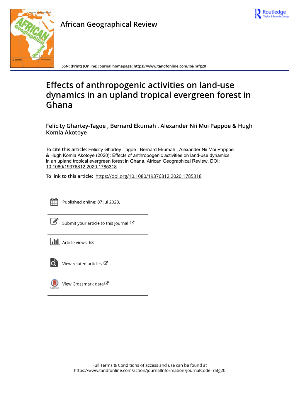 Effects of Anthropogenic Activities on Land-Use Dynamics in an Upland Tropical Evergreen Forest in Ghana