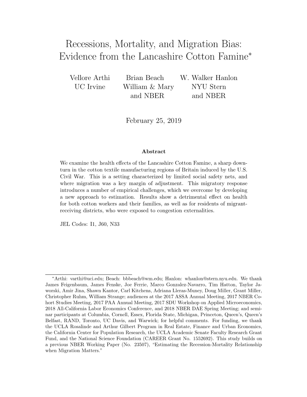 Evidence from the Lancashire Cotton Famine∗