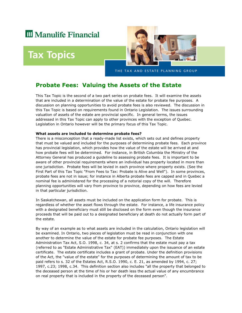 Probate Fees: Valuing the Assets of the Estate