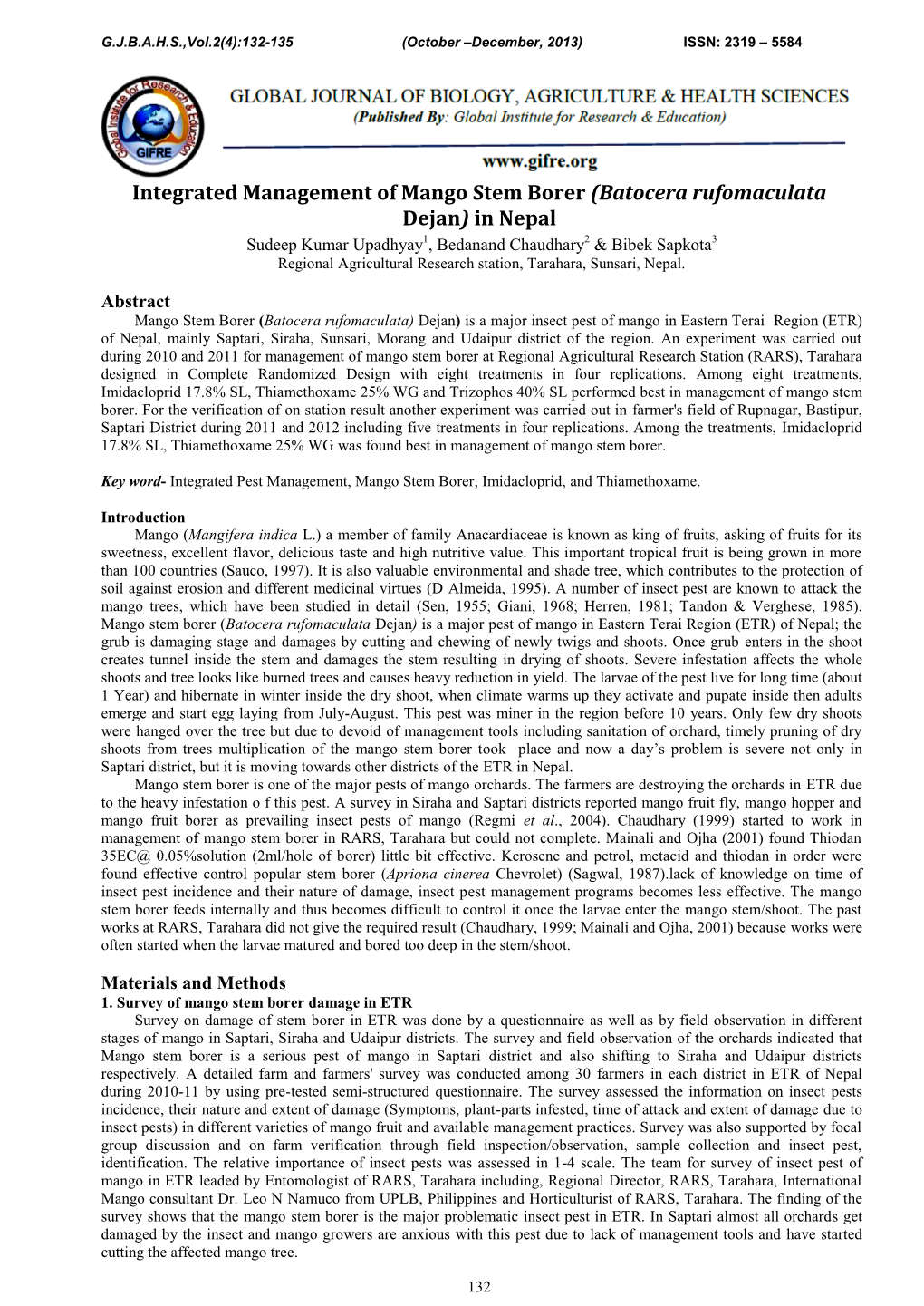 Integrated Management of Mango Stem Borer (Batocera Rufomaculata