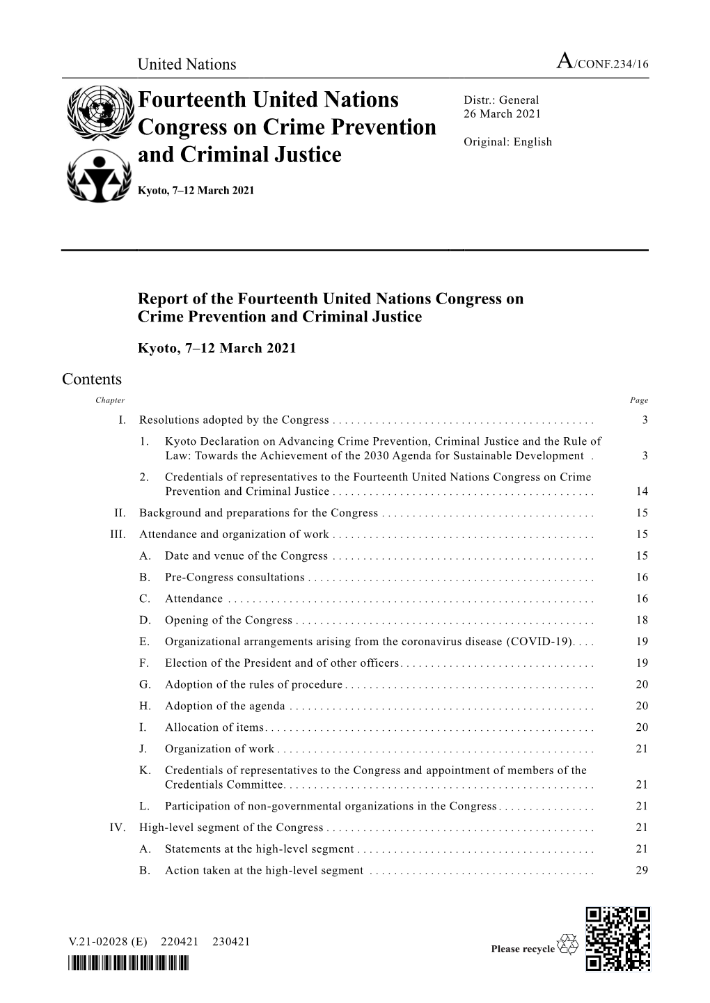 Fourteenth United Nations Congress on Crime Prevention and Criminal Justice