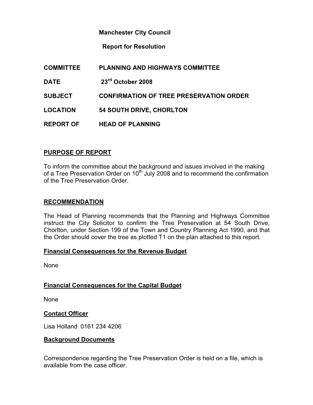 Manchester City Council Report for Resolution COMMITTEE