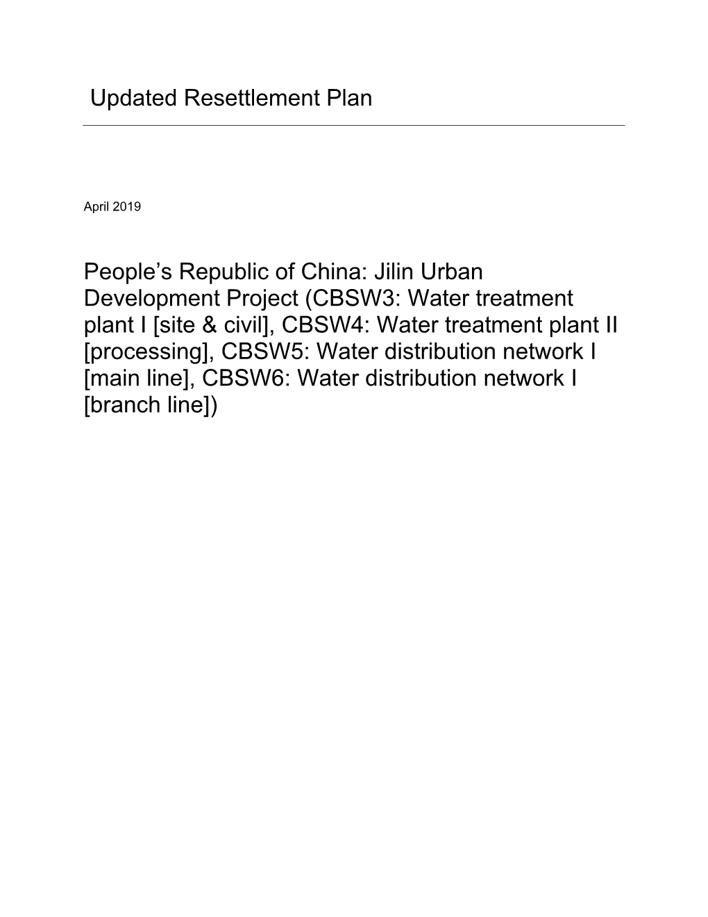 Jilin Urban Development Project: CBSW3, CBSW4, CBSW5, And