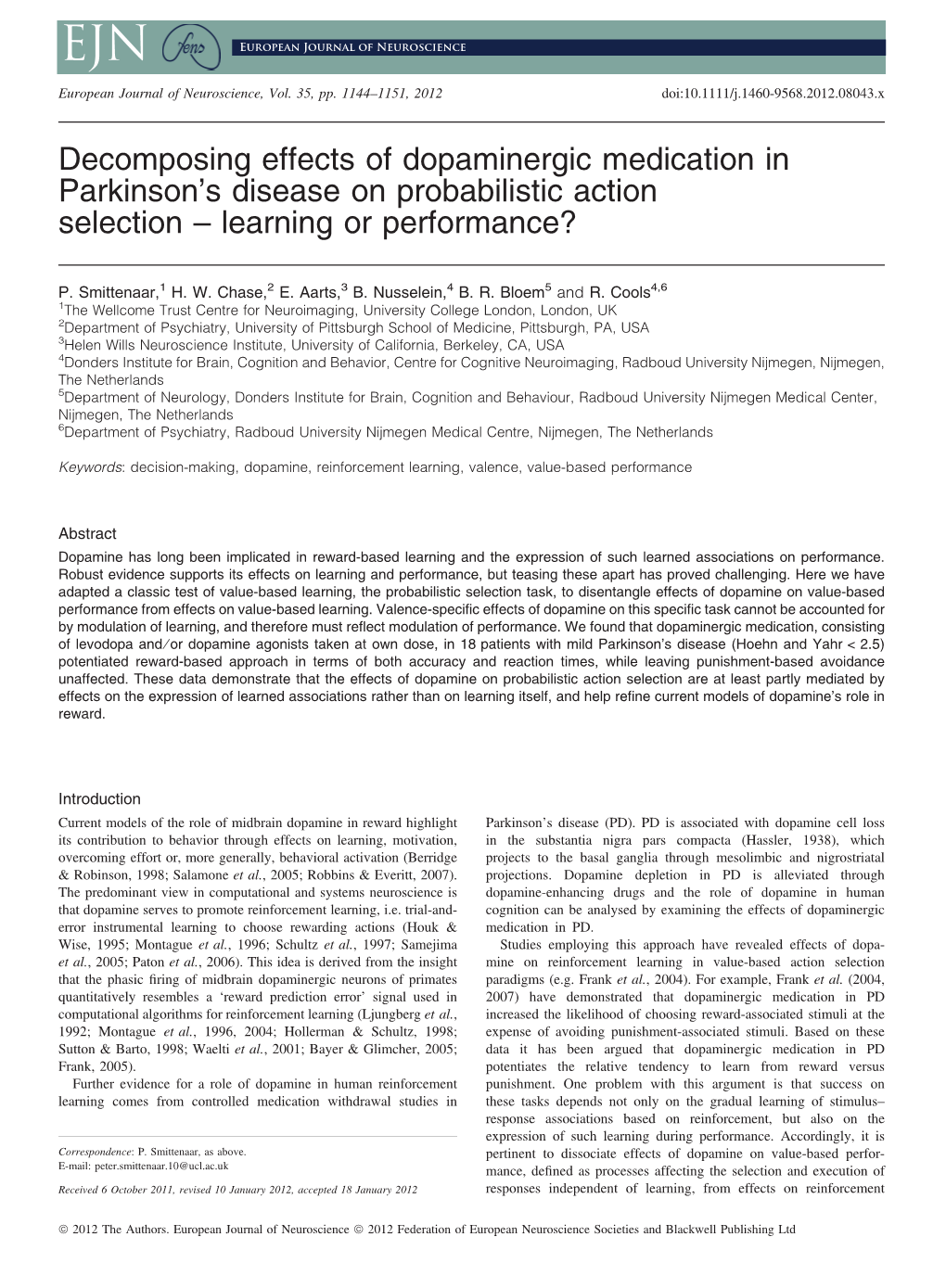 Decomposing Effects of Dopaminergic Medication in Parkinson’S Disease on Probabilistic Action Selection – Learning Or Performance?