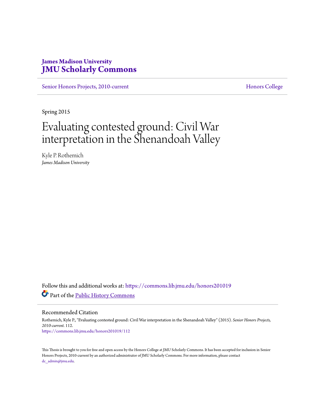 Civil War Interpretation in the Shenandoah Valley Kyle P