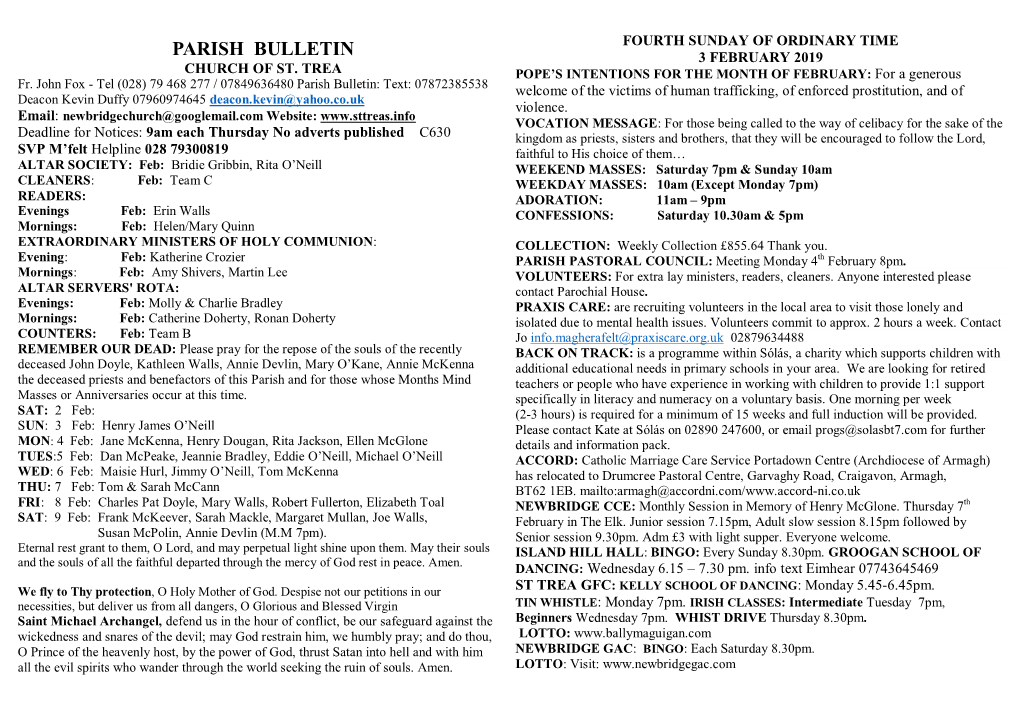 Parish Bulletin 3 February 2019 Church of St