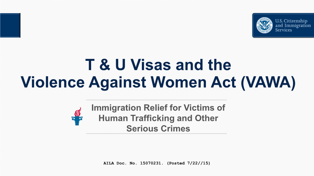 T & U Visas and the Violence Against Women Act (VAWA)