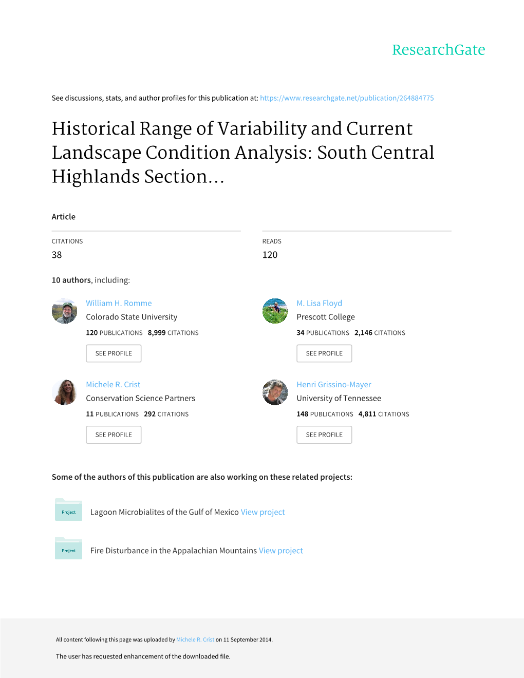 Historical Range of Variability and Current Landscape Condition Analysis: South Central Highlands Section