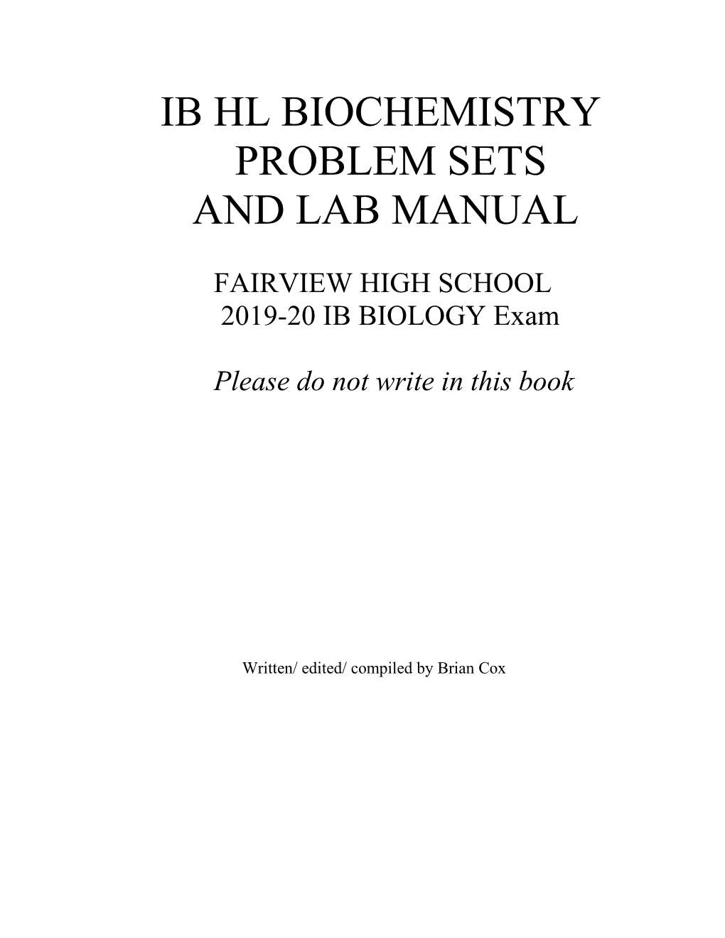 Ib Hl Biochemistry Lab Manual