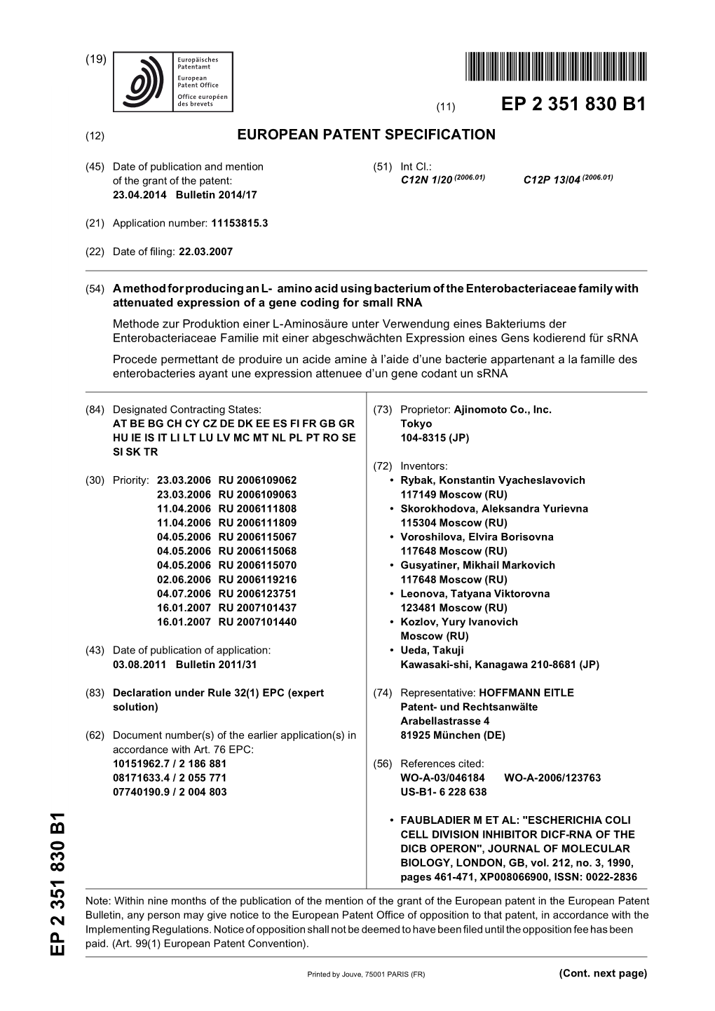 A Method for Producing an L-Amino Acid Using Bacterium of the Enterobacteriaceae Family with Attenuated Expression of a Gene Coding for Small