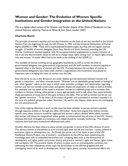 Women and Gender: the Evolution of Women Specific Institutions and Gender Integration at the United Nations
