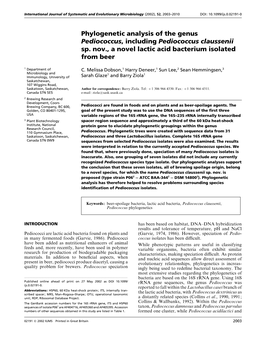 Phylogenetic Analysis of the Genus Pediococcus, Including Pediococcus Claussenii Sp