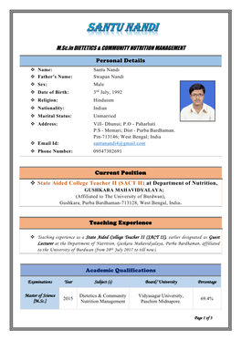 M.Sc.In DIETETICS & COMMUNITY NUTRITION MANAGEMENT