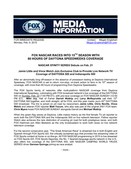 Fox Nascar Races Into 15 Season with 80 Hours Of