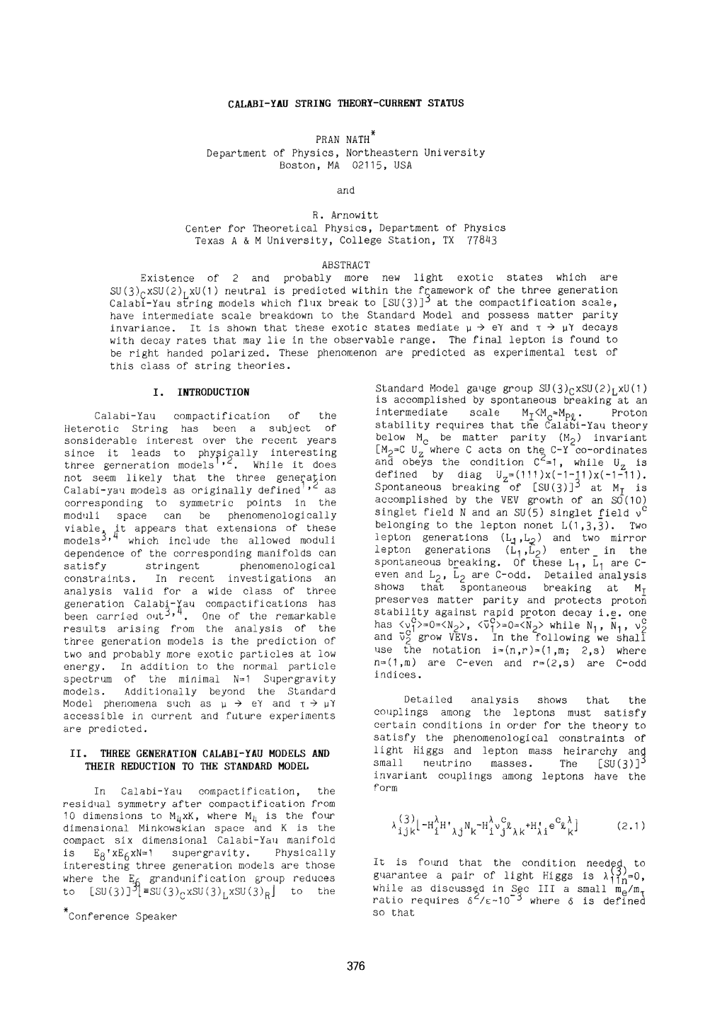 PRAN NATH Department of Physics, Northeastern University Boston, MA 02115, USA