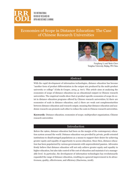 Economies of Scope in Distance Education: the Case of Chinese Research Universities