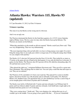 Atlanta Hawks: Warriors 115, Hawks 93 (Updated)