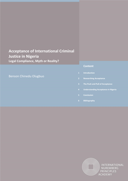 Acceptance of International Criminal Justice in Nigeria Legal Compliance, Myth Or Reality? Content