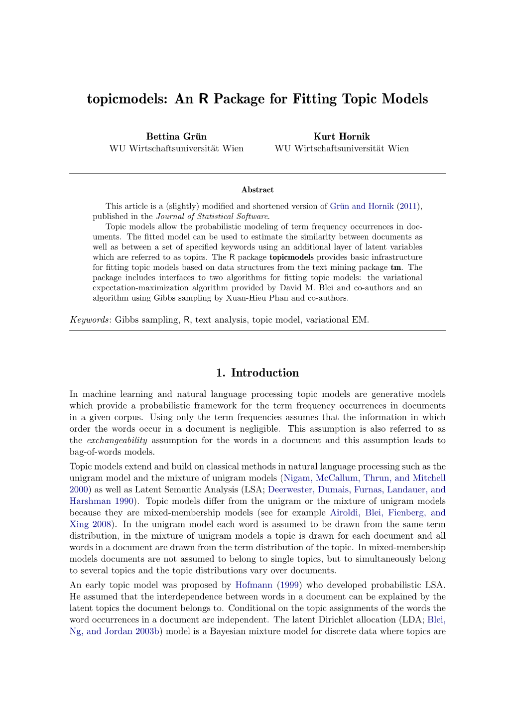 Topicmodels: an R Package for Fitting Topic Models