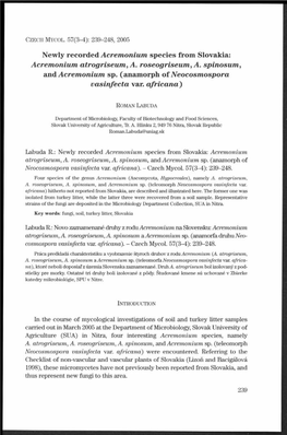Newly Recorded Acremonium Species from Slovakia: Acremonium Atrogriseum, A