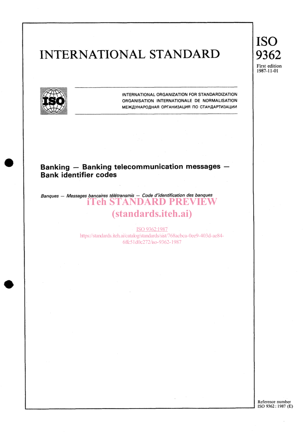 IS0 9362 Was Prepared by Technical Committee ISO/TC: 68, Banking and Related Financial Services