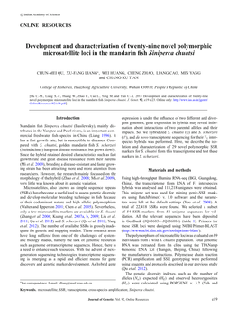 Development and Characterization of Twenty-Nine Novel Polymorphic Microsatellite Loci in the Mandarin Fish Siniperca Chuatsi