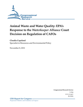 Animal Waste and Water Quality: EPA’S Response to the Waterkeeper Alliance Court Decision on Regulation of Cafos