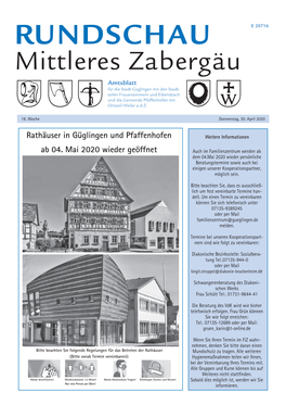Rathäuser in Güglingen Und Pfaffenhofen Ab 04. Mai 2020