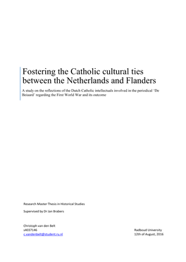 Fostering the Catholic Cultural Ties Between the Netherlands And