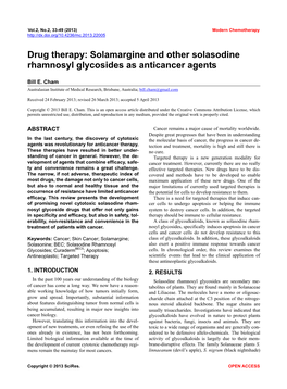 Solamargine and Other Solasodine Rhamnosyl Glycosides As Anticancer Agents