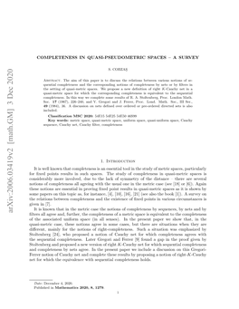 Arxiv:2006.03419V2 [Math.GM] 3 Dec 2020 H Eain Ewe Opeeesadteeitneo ﬁxe of [ Existence [7]