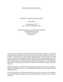 Nber Working Paper Series the "Big C": Identifying