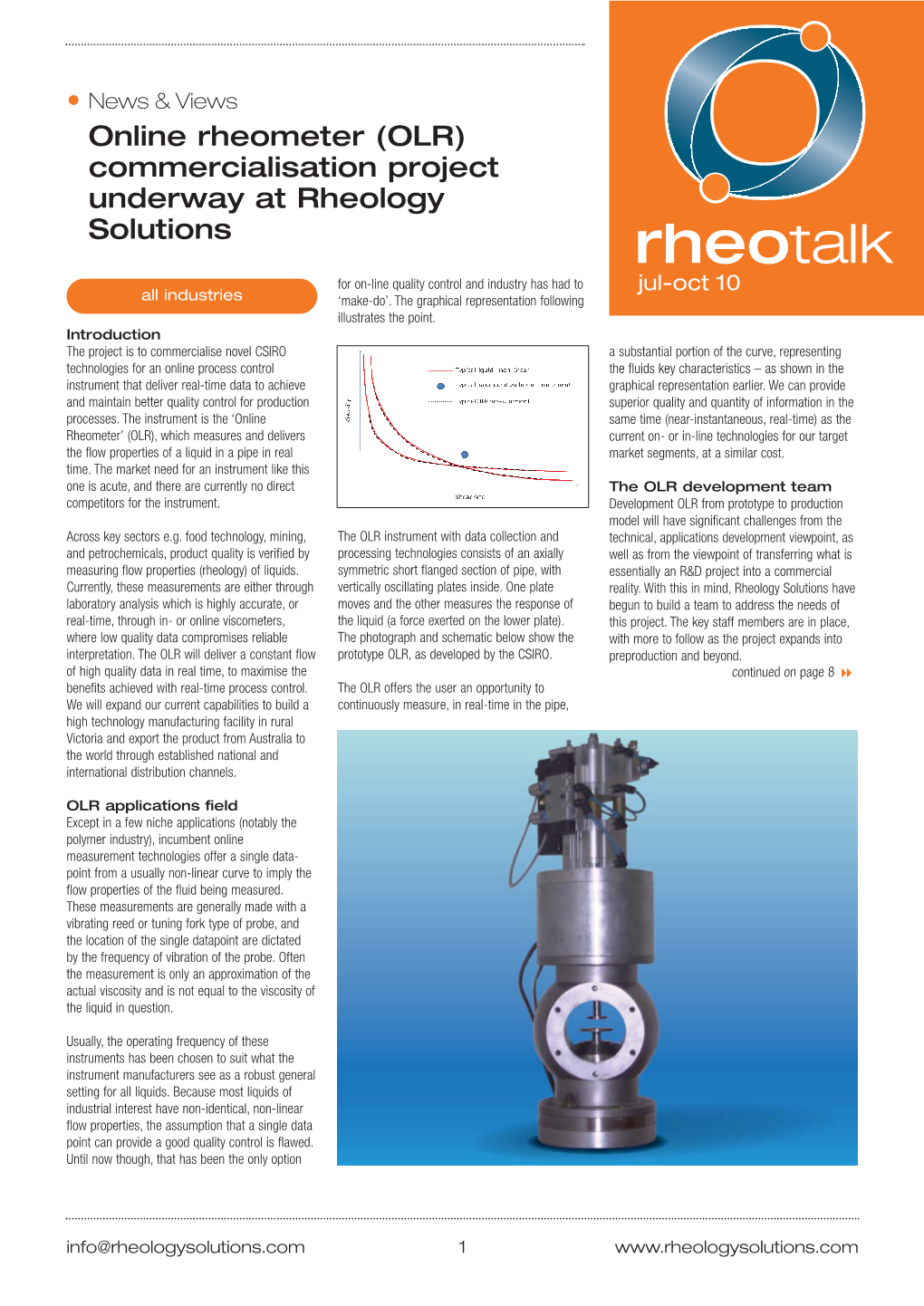 Online Rheometer (OLR) Commercialisation Project Underway at Rheology Solutions