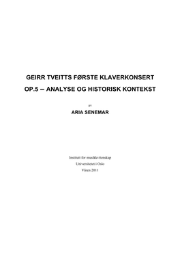Geirr Tveitts Første Klaverkonsert Op.5 – Analyse Og Historisk Kontekst