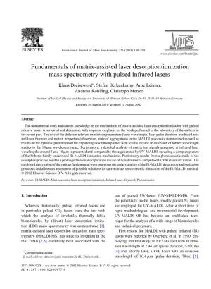 Fundamentals of Matrix-Assisted Laser Desorption/Ionization Mass Spectrometry with Pulsed Infrared Lasers